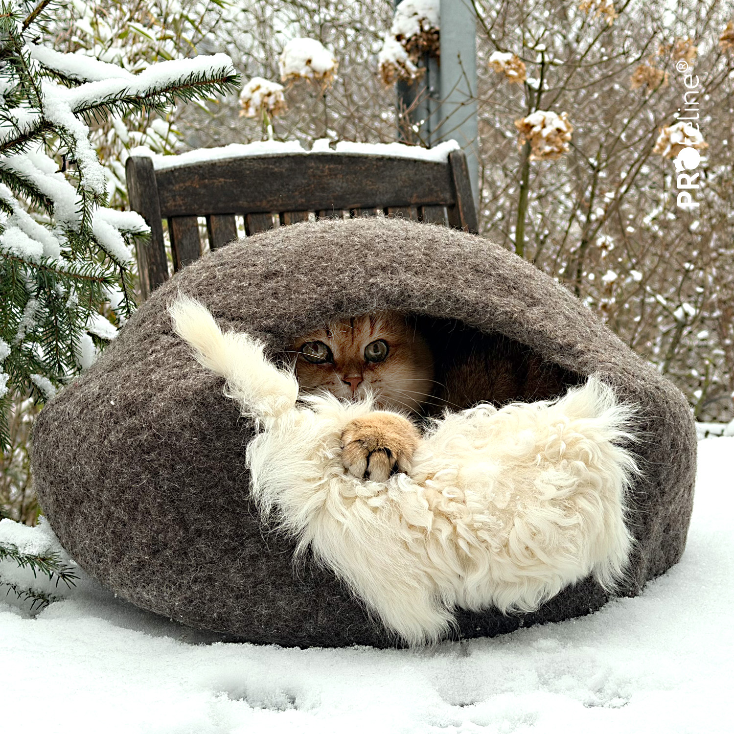Katzenhöhle Wolle Handgefilzt 50cm mit Islandfell Einlage