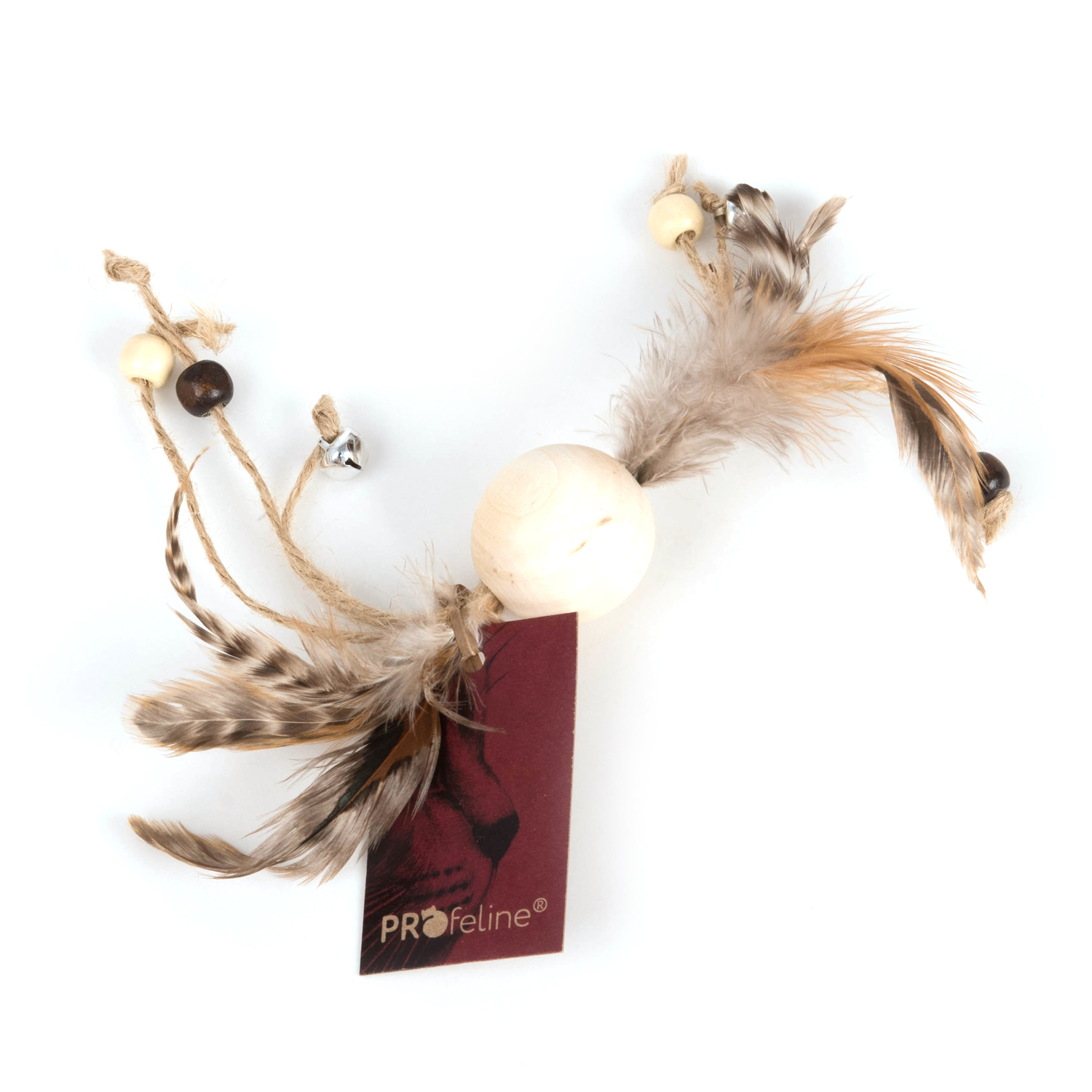 Katzen Naturspielzeug Federn Holzkugel