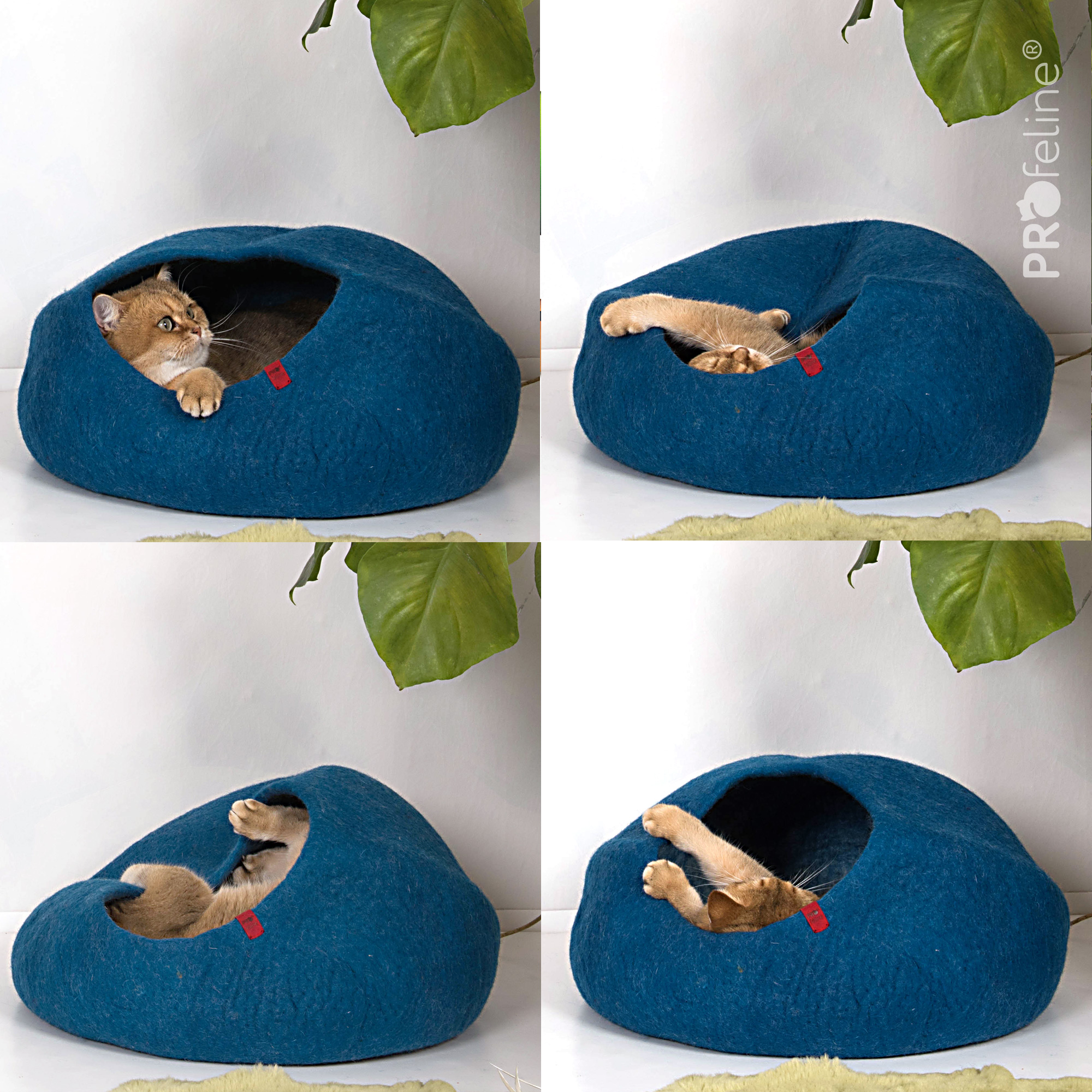Cat Cave Woolly Blue Katzen Filzhöhle blau schurwolle